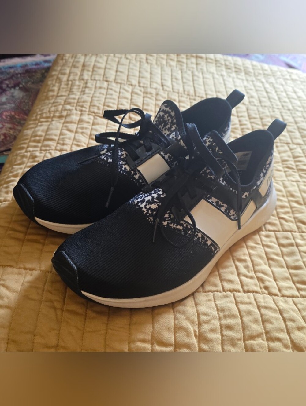 New Balance Black & White Camo Sneakers, Size 8